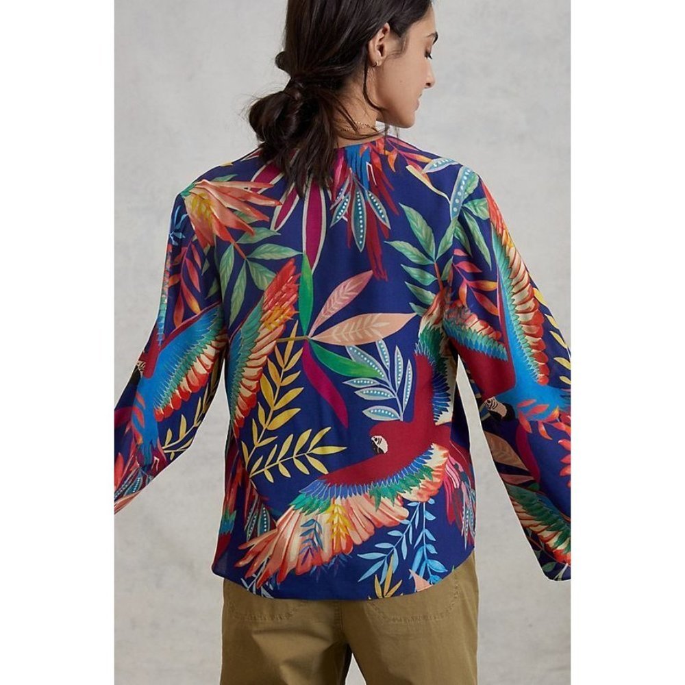 Anthropologie Farm Rio Kaia Tropical Bird Blouse Size XS NWT Bell Sleeves - Picture 3 of 7